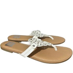 DV Dolce Vita Thong Flat Sandal 9.5 Medallion Studded Boho Casual White Gotie